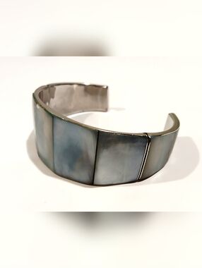Vintage Iridescent Blue Mother-of-Pearl Inlay Cuff Bracelet